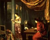 弗朗斯 凡 米里斯 : Interior with Figures Playing Tric trac